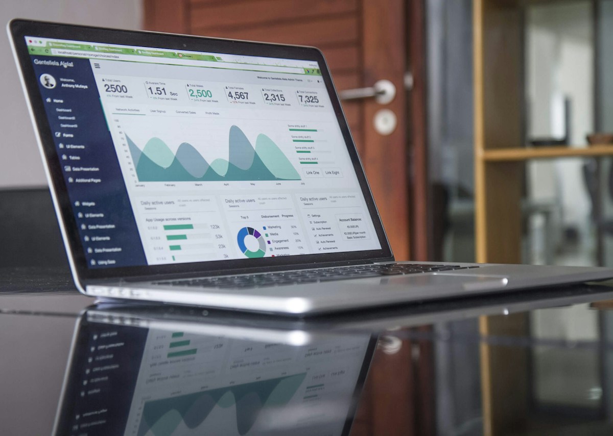Digital analytics dashboard representing traffic and SEO data